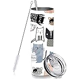 RNFENQS Cute Cat Skinny Tumbler Cup with Straw