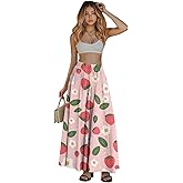Maxi Skirts for Women with Pockets Pleated Elastic High Waist Flowy A-Line Midi Long Skirts Casual Work Long Skirt S-XXL