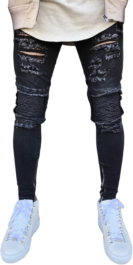 distressed black biker jeans