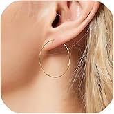 Solid 925 Sterling Silver Thin Hoop Earrings for Women, Hypoallergenic Lightweight Everyday Earrings