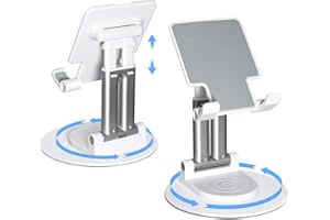 ONCHEER 360°Rotating Cell Phone Holder for Desk, Fully Foldable Phone Stand for Office & Kitchen, Angle & Height Adjustable Tablet Stand Fits All Smart Phones, iPhone, Switch,Tablet, White