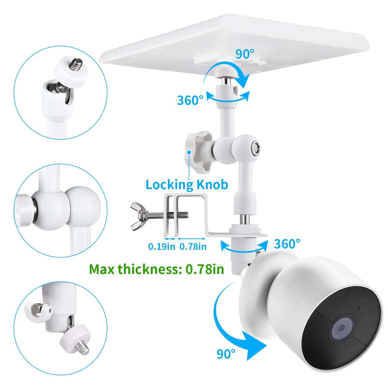 wochel 2-in-1 Gutter Mount for Google Nest Cam Outdoor (Battery) Camera and Solar Panel, 360° Adjustable Mounting Bracket for Solar Panel, Perfect View Angle and Easy to Install