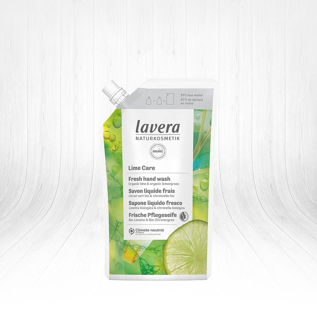 lavera Refill Pouch Lime Care Hand Wash - Organic Lime & Organic Lemongrass - Mild Cleansing - Vegan - Skin-Neutral pH - 500ml