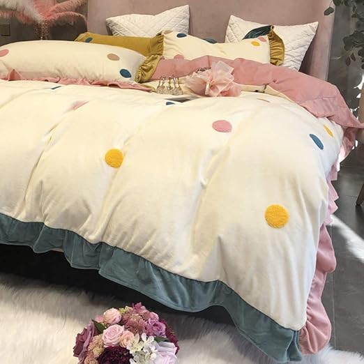 Amazon Liboyy羽毛布団カバー秋と冬の赤ちゃんベルベット4点セットのか わいい刺繍カラフルな波キルトカバー厚く暖かいサンゴベルベット寝具 寝具カバーセット オンライン通販