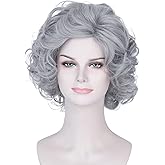 Old Lady Costume Wig for Women Short Grey Curly Grandma Wig Anniversary Party Hair