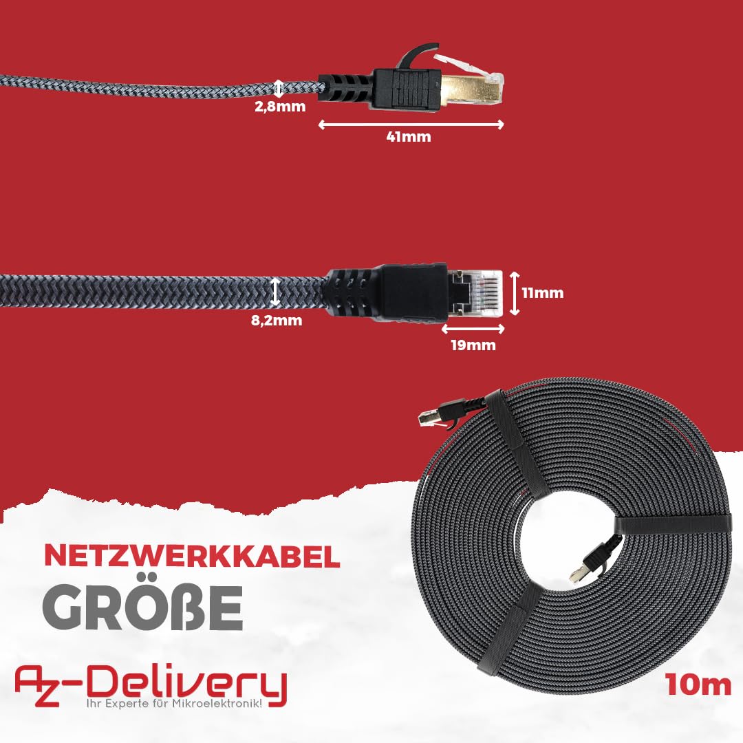 AZDelivery 3 x 10m CAT7 Netzwerkkabel - Grau/Silber, Gigabit Ethernet LAN Kabel - 10000 Mbit/s - Highspeed Patchkabel Cat.7 Rohkabel S/FTP PIMF Schirmung mit vergoldetem RJ45 Stecker für Router 4