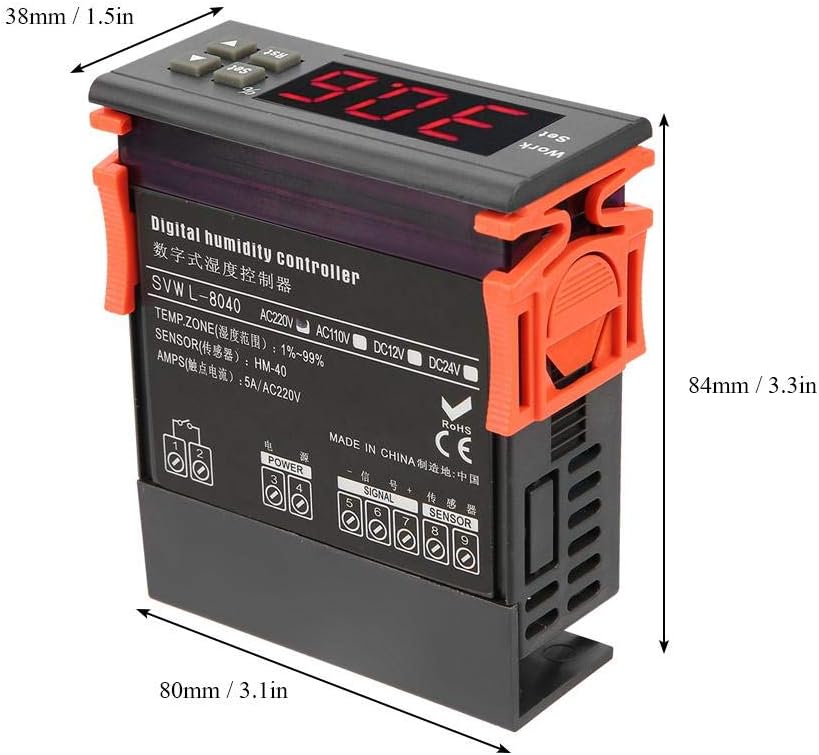 Digital Humidity Controller WH8040 for Humidifier and Dehumidifier, Air Humidity Sensor with Temperature Probe - Image 4