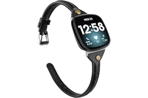 Minyee Compatible with Fitbit Versa 4/Versa 3/Sense 2/Sense Band for Women, Slim & Thin Leather Straps Bracelet Wristband for Fitbit Versa 4/ Fitbit Sense Smartwatch, Black
