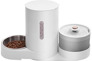 Wefeedy Automatic Water Fountain and Gravity Pet Feeder for Cat,Large Capacity Feeder Set, with Pet Hair Filter and Stainless Steel Bowl, Ideal for Puppies,Cats,Small to Medium Dogs,Rabbits