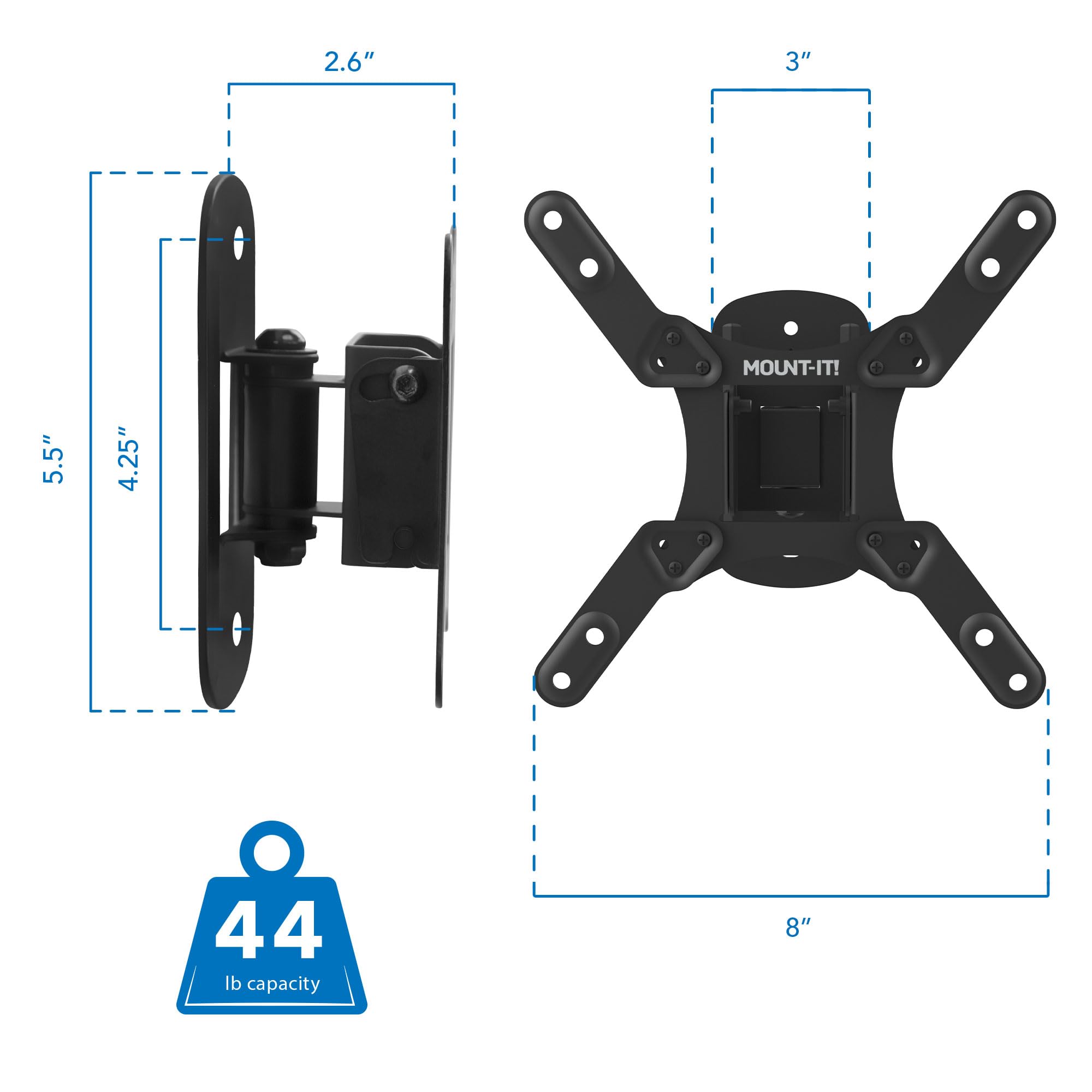Mount-It! TV Wall Mount for Small to Mid Size TVs, Fits 32 to 50 Inch Screens, 75 100 200 mm VESA Compatible, Low-Profile Slim Design with Tilting and Swivel Motion, 44lb Capacity