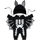 RWYBEIW My First Halloween Bat Costume Skeleton Jumpsuit Newborn Baby Boy Girl Cosplay Outfit Bodysuit Romper with Hat