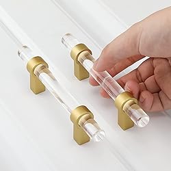 Peaha 10 Pack Acrylic Drawer Pulls Brushed Brass
