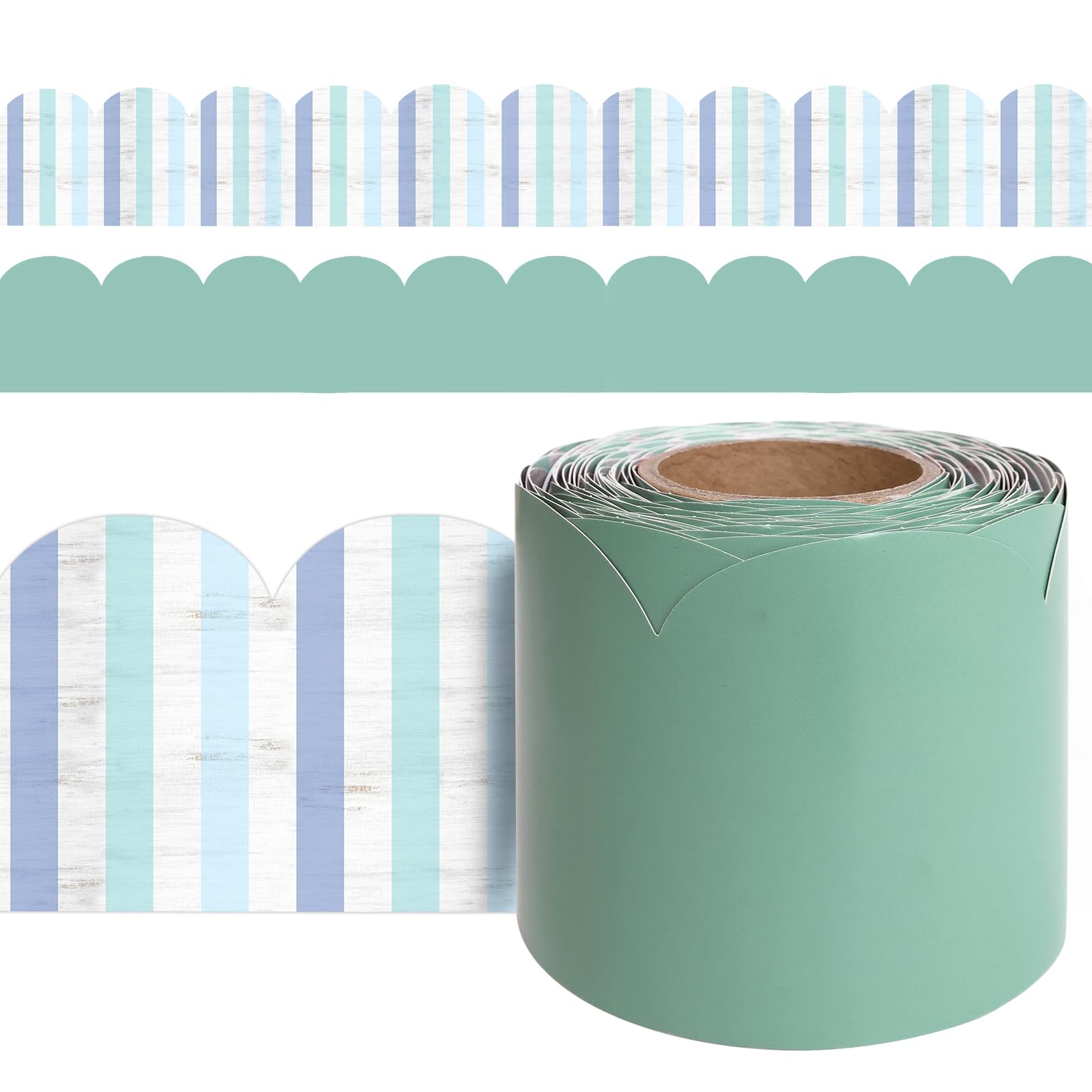 Photo 1 of Ceiba Tree Calming Blue Bulletin Board Border Scalloped Stripes Trim 3 in X 36 feet Classroom Bulletin Board Borders