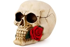 wynameleri Creative Skull Decor Rose Flowers Skeleton Head Sculpture 8.1'' Human Statue Collectible Halloween Decoration Home Decoration SKL20