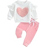 Doisbetthsay Toddler Baby Girl Valentines Outfit BE MINE Heart Long Sleeve Pullover Tops Flare Pants Set Spring Clothes
