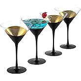MyGift Modern Matte Black and Gold Tone Plated Martini Glasses - Cocktail Party Drinkware Stemmed Drinking 8 oz Glass, Set of 4