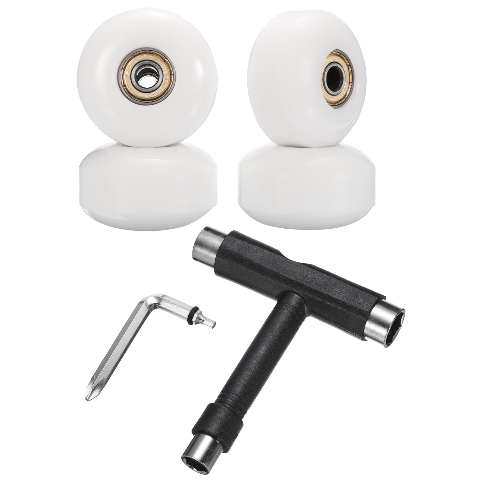 PATIKIL 52mm 95A Skateboard Wheels with Silver Bearings, 4 Pack Street Wheels with Skate Tool for Skateboards Tricks Cruiser Wheel Replacement, White