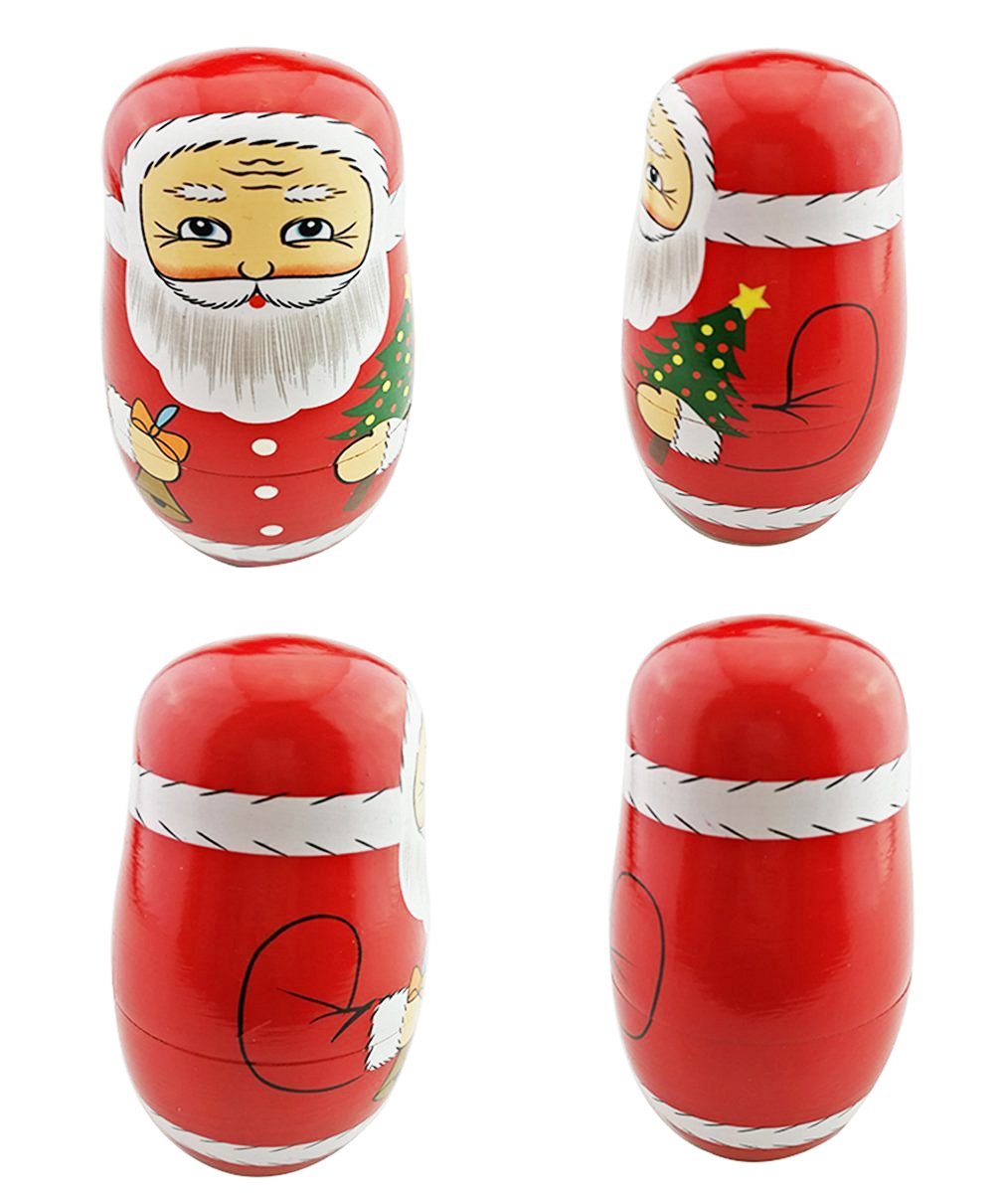 Winterworm Cute Creative Santa Claus's Bringing Kinds of Gifts to You Pattern Handmade Wooden Matryoshka Dolls Russian Nesting Dolls Set 7 Pieces for Kids Toy Birthday Home Decoration