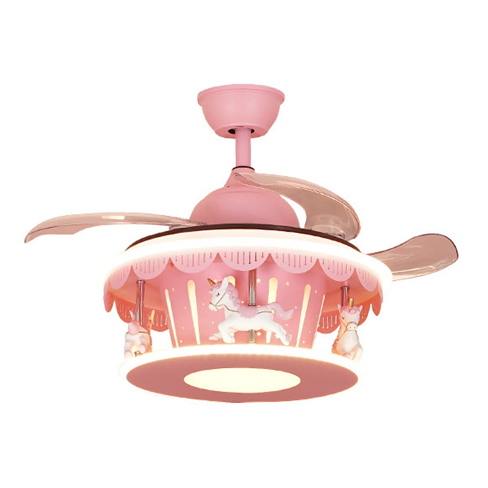 Photo 1 of ***MINOR DAMAGE*** PSXPSXO Cartoon Pink Ceiling Fan with Lights Kids LED Ceiling Lamp Creative Carousel with Invisible Blades Close to Ceiling Lighting for Living Room Bedroom