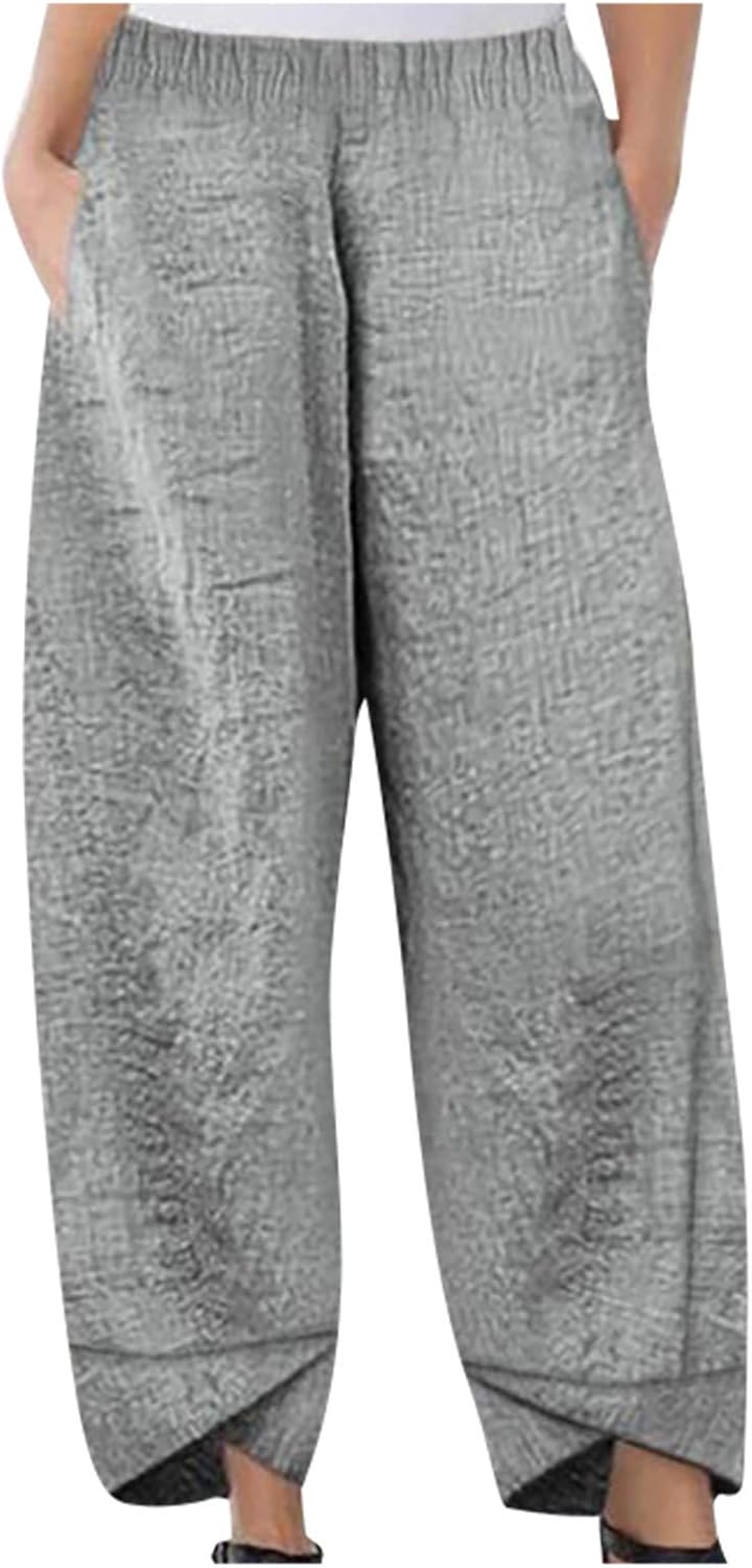 UYVBIAA Linen Trousers Womens Work Summer Scruffs Workwear Ladies Wide Leg Women Pants UK Black 