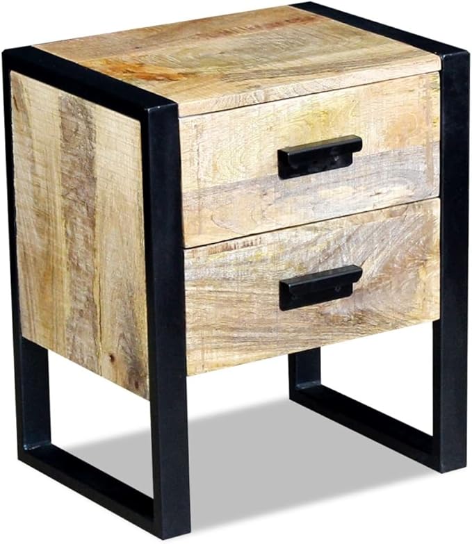 SHENGFENG Mesita de Noche,Madera Maciza de Mango + Hierro,Hecho