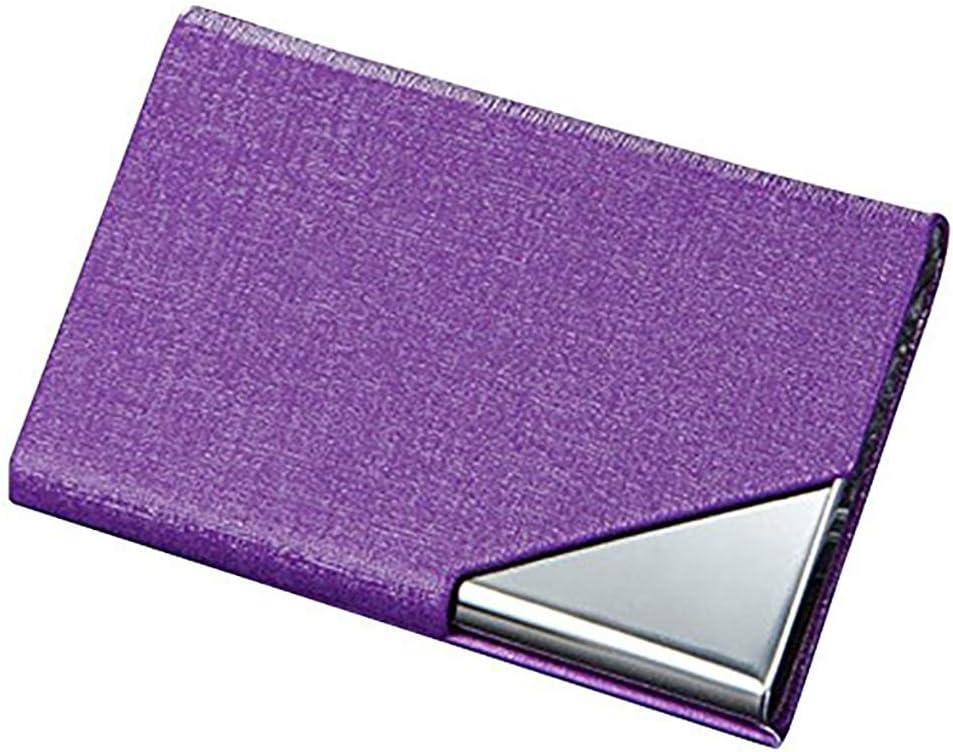 Pocket Business Name Card Holder, Stainless Steel Luxury PU Leather, Credit ID Card Case Organiser Wallet with Magnetic Shut, Purple
