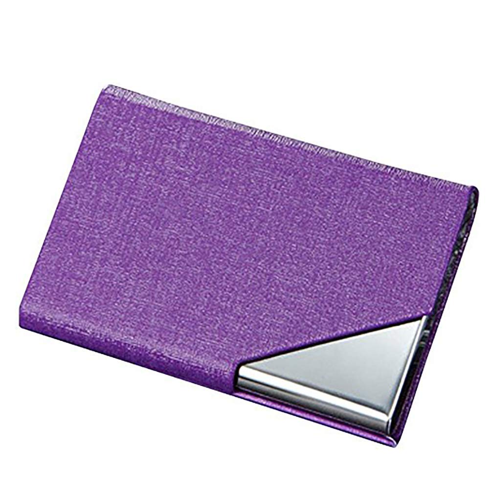 Pocket Business Name Card Holder, Stainless Steel Luxury PU Leather, Credit ID Card Case Organiser Wallet with Magnetic Shut, Purple