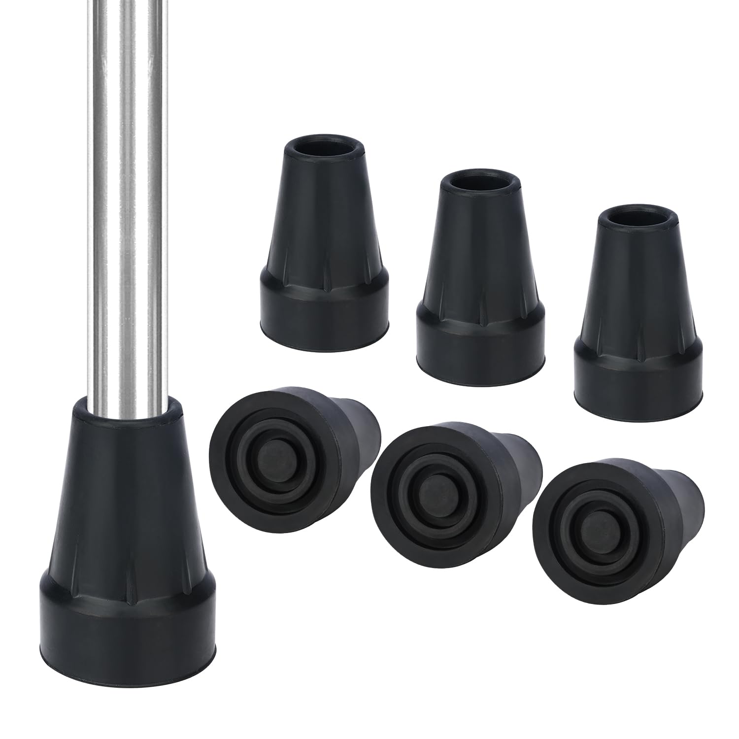 YF Rubber Ferrules (6-Pack), Heavy Duty Thickened Rubber Replacement Cane Tips for 22 mm Walking Cane, Non-Slip Extreme Grip Feet Cap for Walking Sticks, Cane, and Crutches, Black