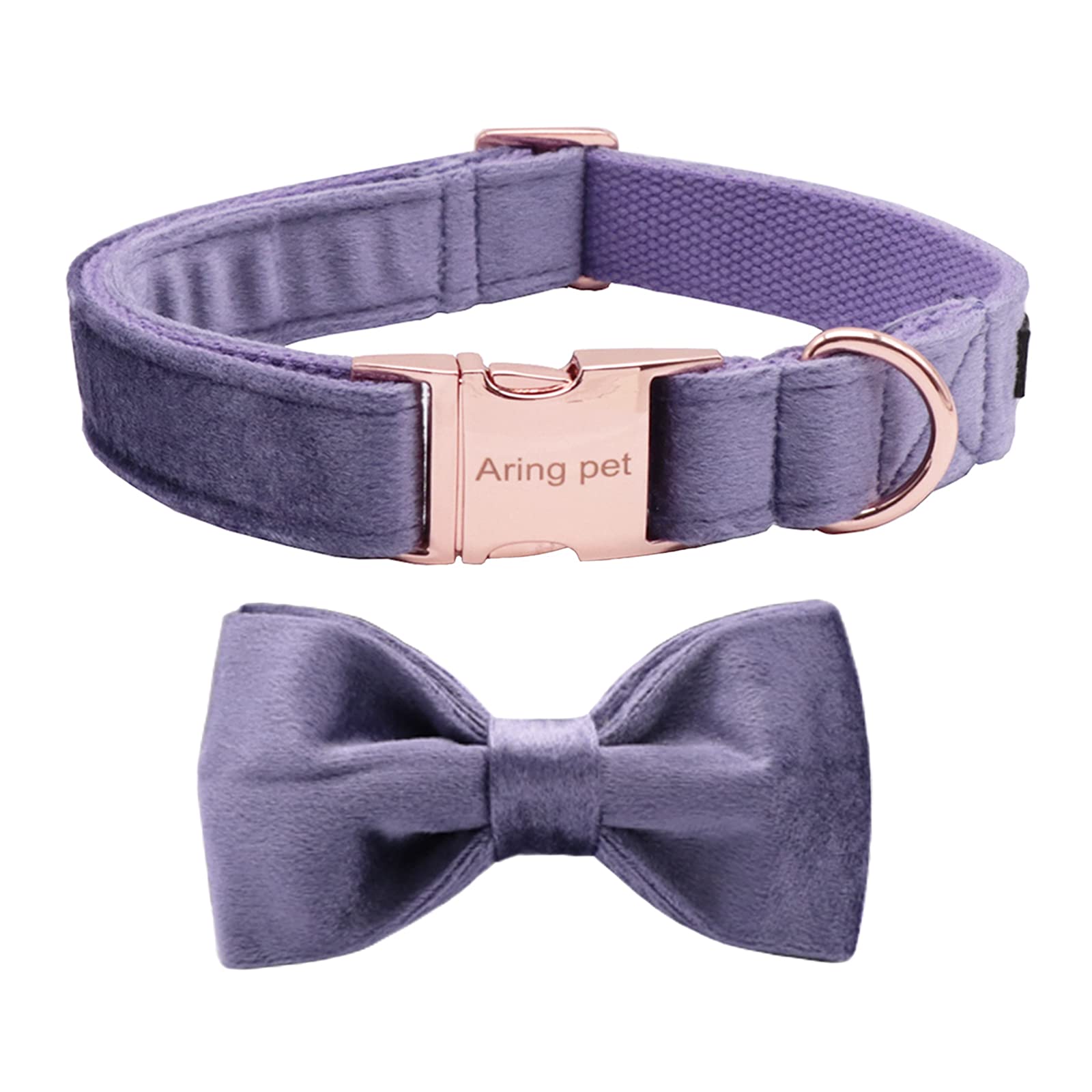 ARING PET Velvet Dog Collar-Purple Bowtie Dog Collars, Soft&Comfortable Velvet Collar Gifts with Bow for Small Medium Large and Girl Boy Dogs