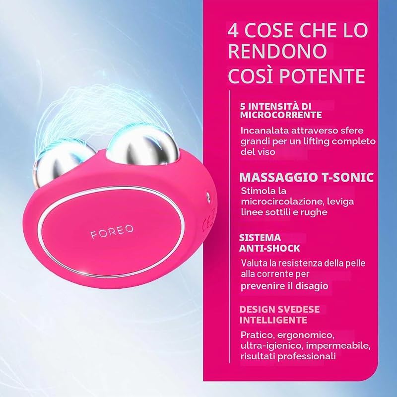 Bear, Massaggiatore Viso Antirughe Smart con Microcorrente, per Rughe Della Fronte e Doppio Mento, Ginnastica Facciale, Lifting Viso Non invasivo, Anti-età, Sicuro e indolore, Fuchsia