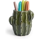 Zaposcca Cactus Ceramic Pencil Holder for Desk, Cute Western Office Decor | Stable Organizer for Pen, Makeup Brush &amp; Toothbrush, Lovely Decor for Bathroom, School or Home Desk, Ideal Gift Choice