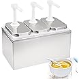 Saladulce 6L Sauce Dispenser Pump Stainless Steel Condiment Pump Station Condiment Pump Dispenser with 3 of 2.1 Quart Jars