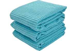 Serafina Home Aqua Light Blue Kitchen Dish Towels: (18" x 28", 3 Pack) 100% Cotton Cloth Soft Cleaning Drying Absorbent Ribbe