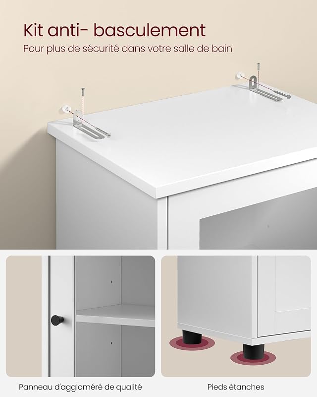 Meuble Salle de Bain, Colonne, Rangement avec Étagères Réglables