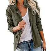 Soulomelody Women Military Anorak Jackets Zip Up Snap Buttons Parka Safari Utility Coats Outwear with Pocket