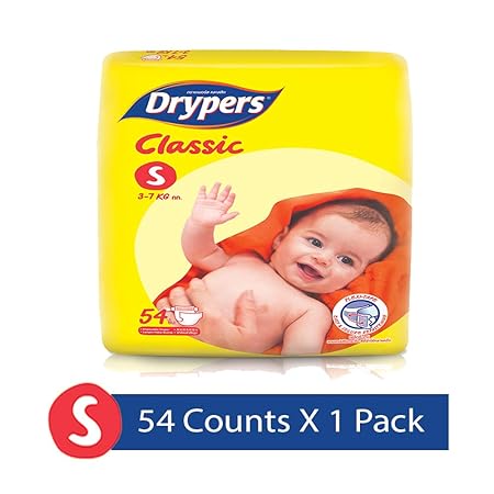 Drypers Classic Open Small Sized Diaper, Combo Pack of 2, 54 Counts Each (108 Counts)(Taped Diaper)