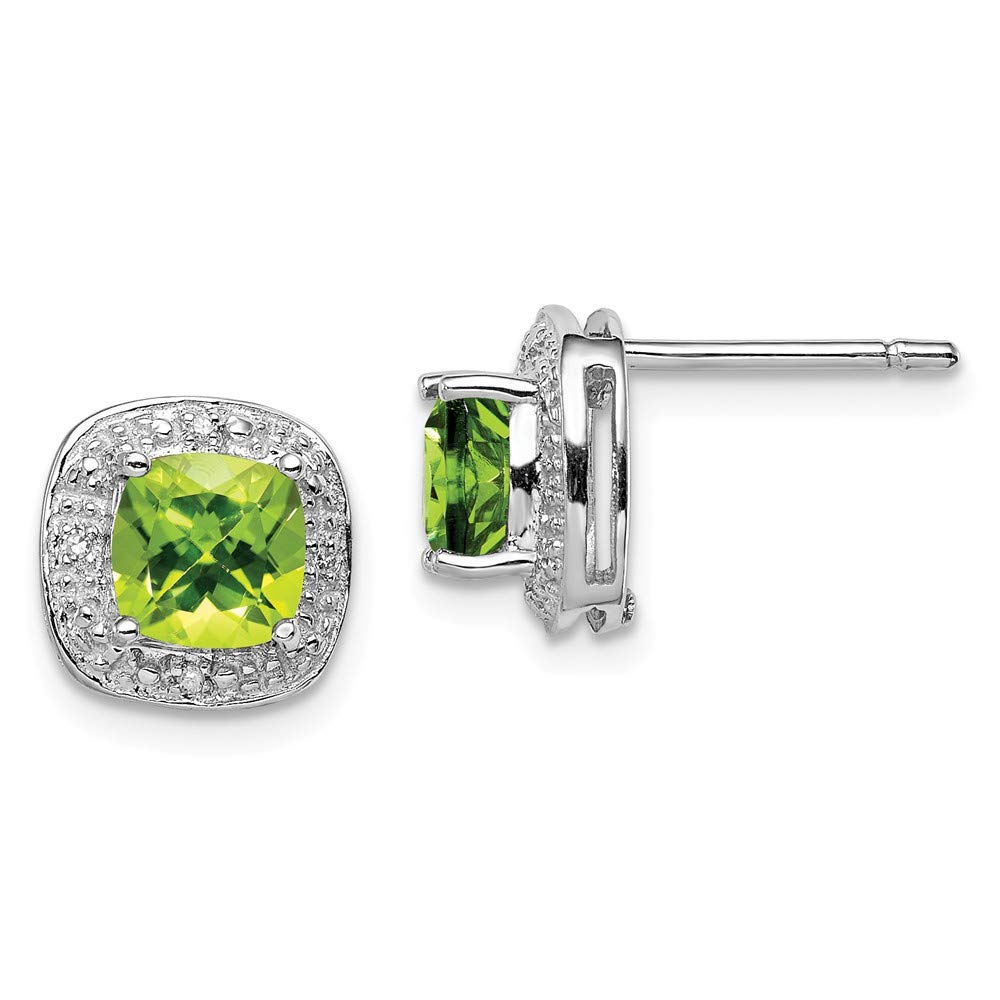 Solid 925 Sterling Silver Peridot Green August Gemstone and Diamond Post Studs Earrings 9mm (.03 ctt