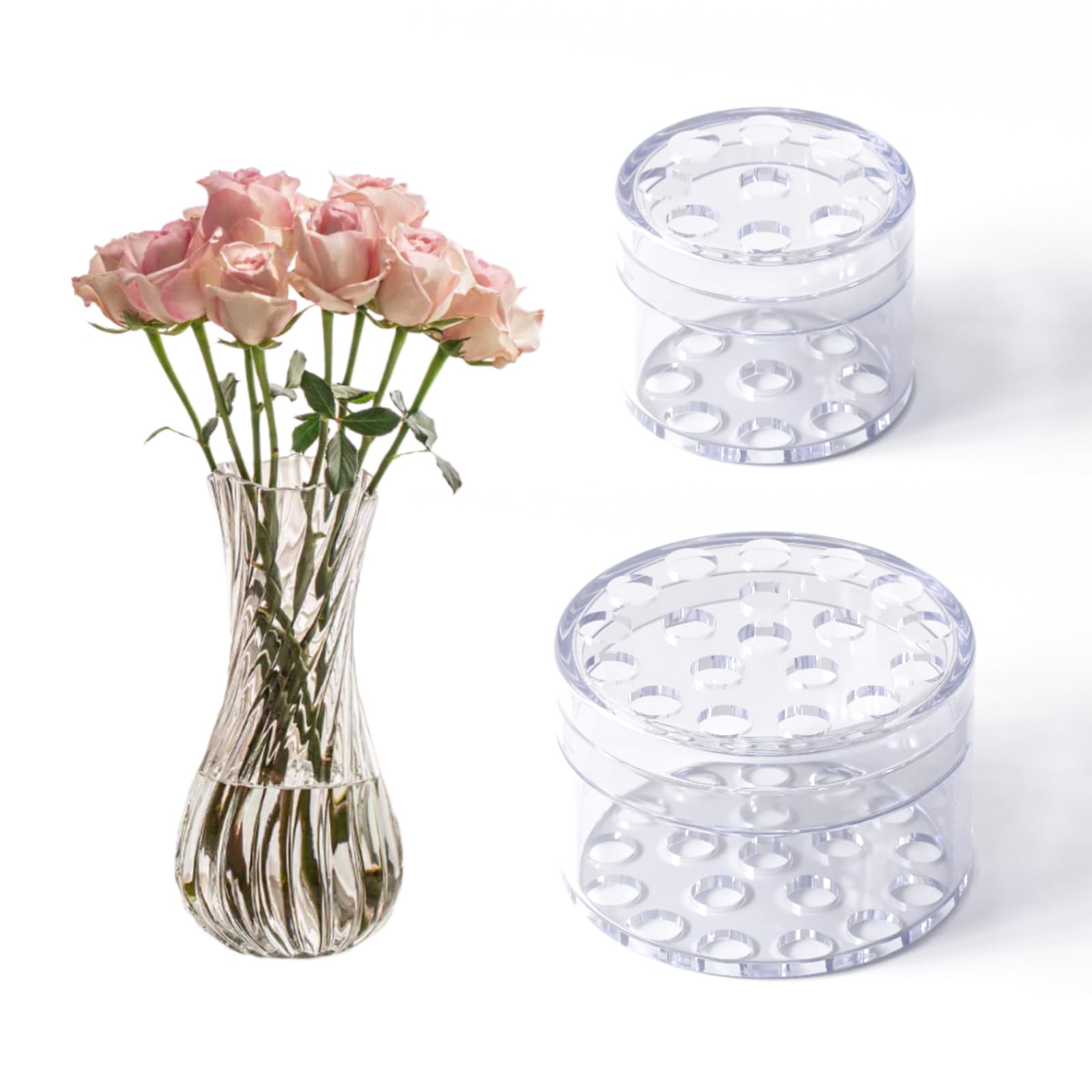 Photo 1 of LOVUFIR Spiral Ikebana Stem Holder, Set of 2 Spiral DIY Stem Holder for Flower, Spiral Bouquet Twister flower Arrangement Holder, Round Flower Arranger Flower Fixed Tools(Clear, S+L)
