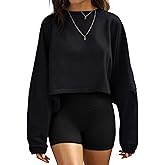 IWD Womens Long Sleeve Cropped Sweatshirts Trendy Oversized Crewneck Crop Tops Casual Fall Pullover Sweaters
