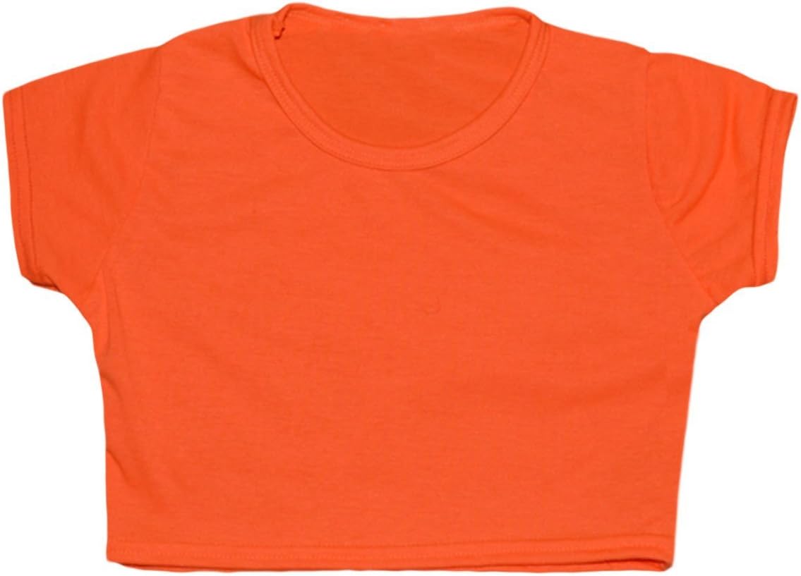 New Tween Kids Girls Neon Fluorescent Plain Short Sleeves Crop Tops Dance Wear Gymnastic Fancy Dress Age: 5 6 7 8 9 10 11 12 13 Years (5-6, Neon Orange)
