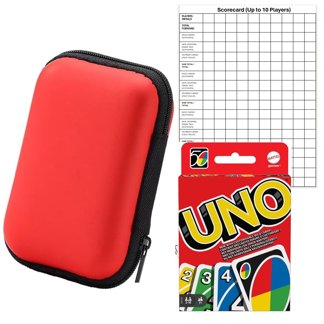 G&C PRODUCTS Travel Card Game Bundle – Card Storage Case and 4 Scorecards Compatible with UNO Card Game – Compact Family Game Night Set