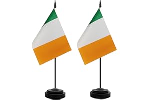 TRENDPOW 2 Pack Ireland Desk Flag, Irish Table Office Flags, Small Miniature Desktop Flag With 12" Solid Black Pole and Black Base, Classroom, Offices Meeting Desk Decoration (Ireland)
