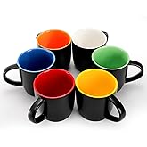 Coloch 6 Pack Ceramic Coffee Mug Set, 10 Oz Porcelain Coffee Cups Colorful Inside Milk Mugs Restaurant Serving for Water, Cappuccino, Cocoa, Home, Cafe, Dishwasher Safe