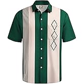 Hardaddy Men's Vintage Bowling Shirt Short Sleeve Button Down Hawaiian Summer Beach Printed Casual Shirts