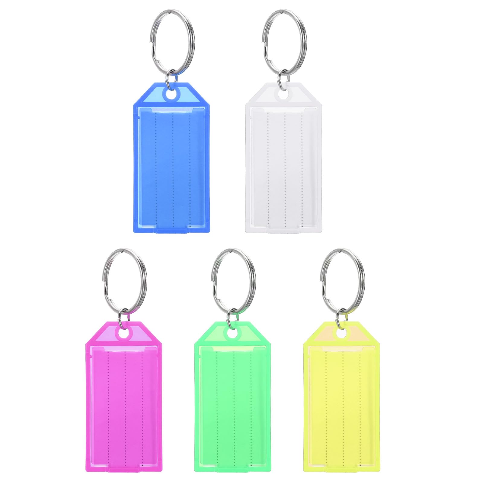 PATIKIL Plastic Key Tag, 50 Pack Key Identifiers with Split Ring Labels Window 58x28mm for Luggage Office Hotel, 5 Assorted Colors