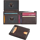 VATAN Wallet for Men Slim RFID Blocking Leather Credit Card Holder Wallet for 15 Cards, Bifold Minimalist Thin Wallet with 2 ID Windows & Cash Slot, With Gift Box (Crazy Horse Deep Brown)