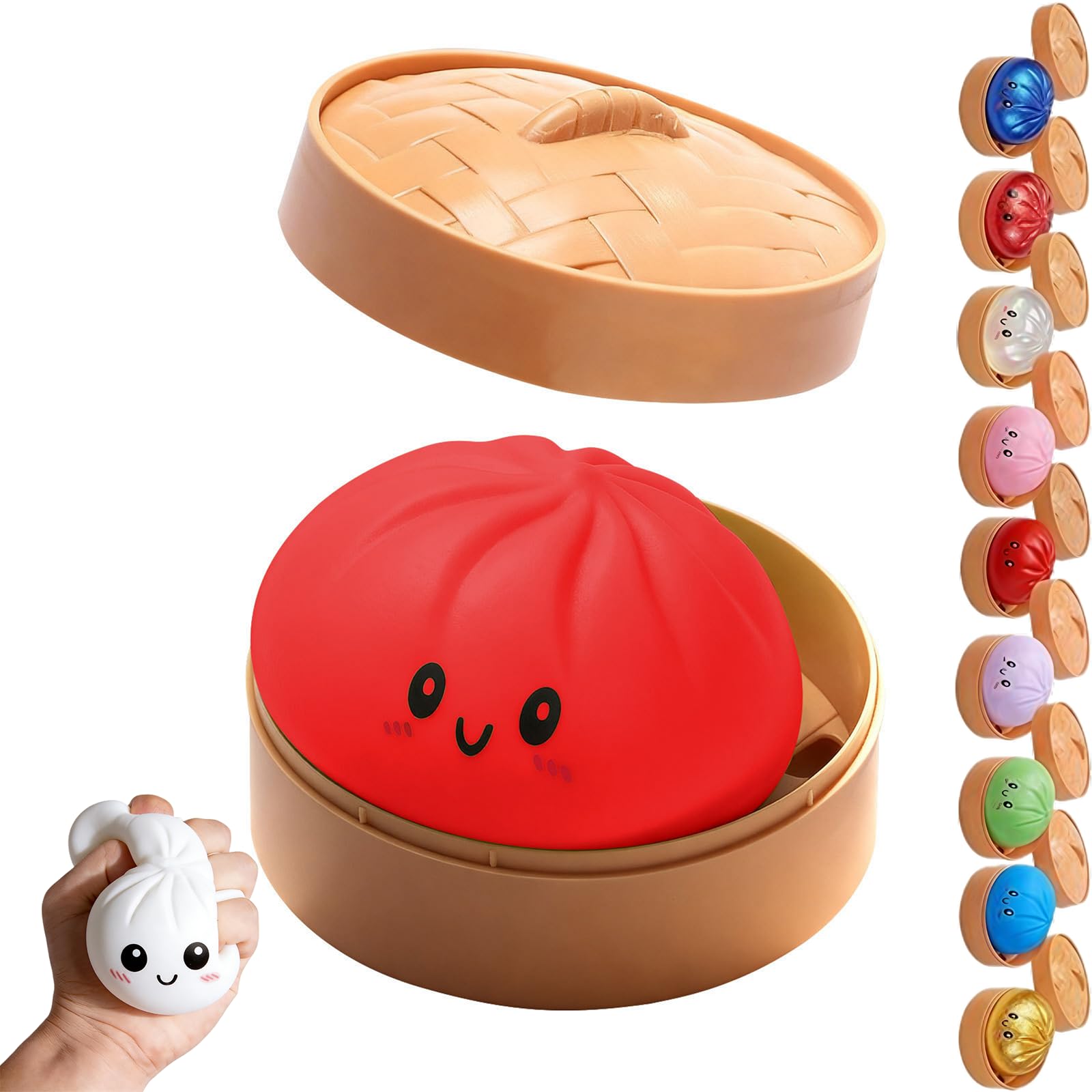 Glitter Dumpling, 2026 New Glitter Dumpling Squishy Box, Dumplings Squishy, Anxiety Relief Fidget, Soft Squeeze Decompression Dough (B-Red)