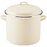 Rachael Ray Enamel on Steel Stockpot with Lid, Induction Suitable, 12 Quart, Almond Cream