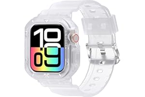 DABAOZA Compatible for Clear Apple Watch Band 44mm 40mm 45mm 41mm 38mm, Rugged Translucent Frosted Jelly Crystal Women Men TPU Strap for iWatch SE 3 2 1 Series 9 8 7 6 5 4 3 2 1