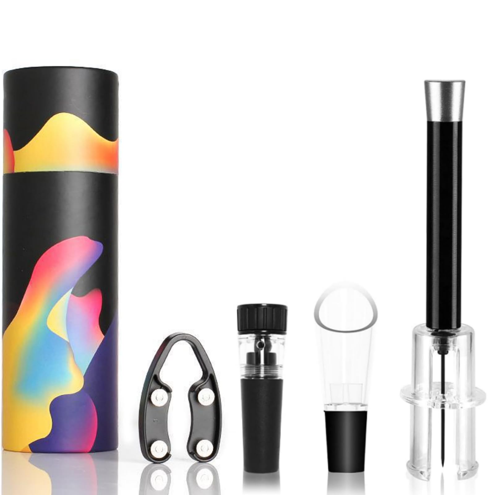 Aernajialin Wine Bottle Opener Wine Corkscrew Set Air Pressure Bottle Opener Wine Pourer Vacuum Stopper Foil Cutter Easy Open Wine Cork Remover Kitchen Accessories